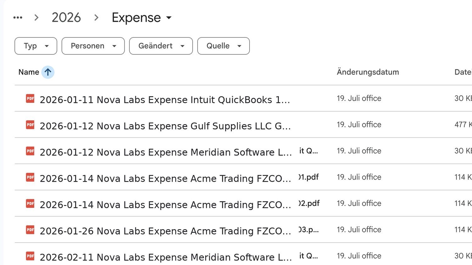 Documents automatically named by date, company, type and counterparty, filed by AI